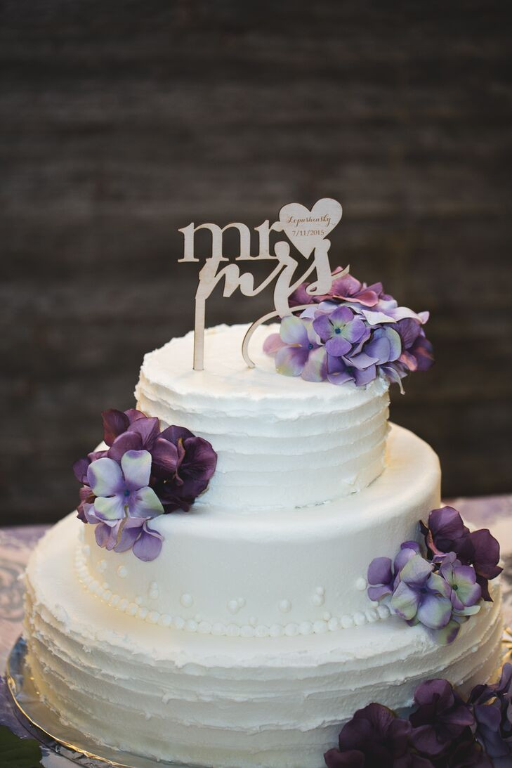 2 Tier Wedding Cake
 Two Tier White Wedding Cake With Purple Flowers