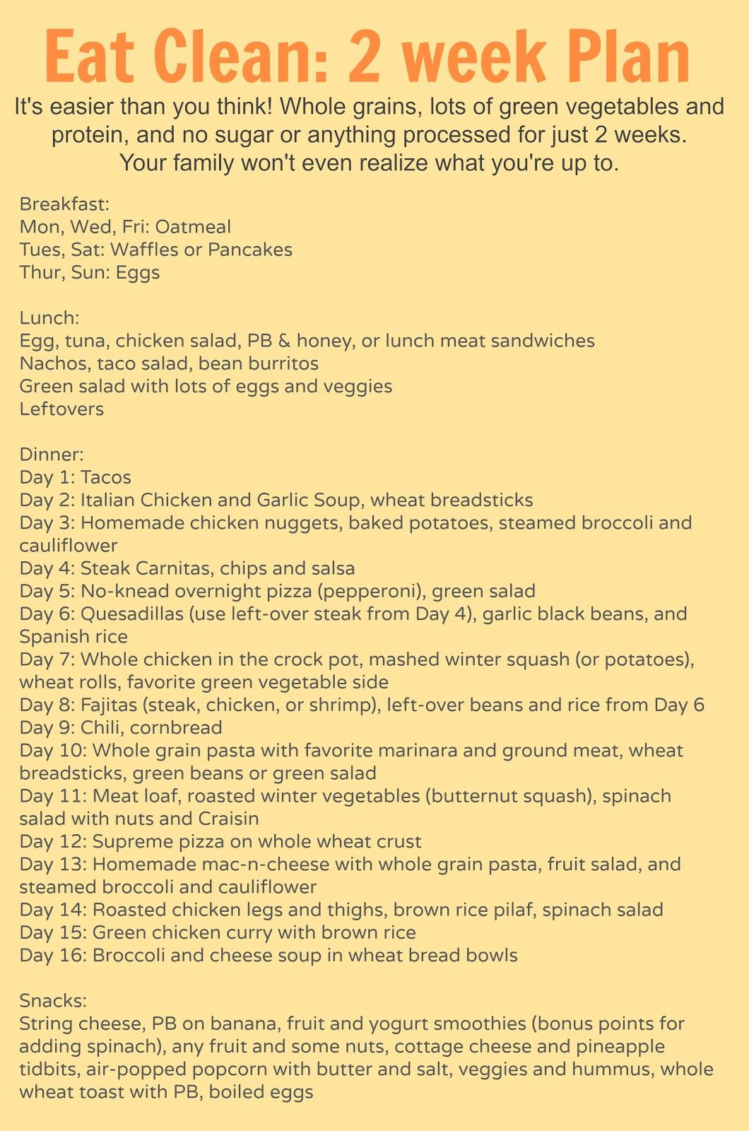 2 Week Clean Eating
 This two week family meal plan will change your life