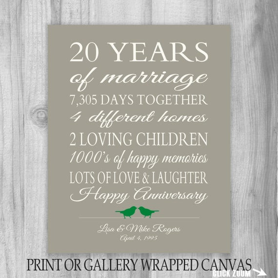20Th Wedding Anniversary Quotes
 20 Year Anniversary Gift 20th Anniversary Art Print