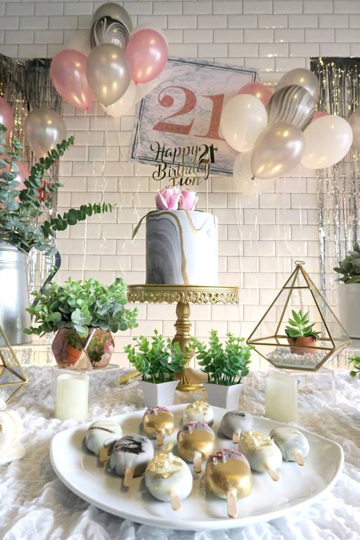 21st Birthday Decorations For Her
 Kara s Party Ideas Elegant Marble Inspired 21st Birthday