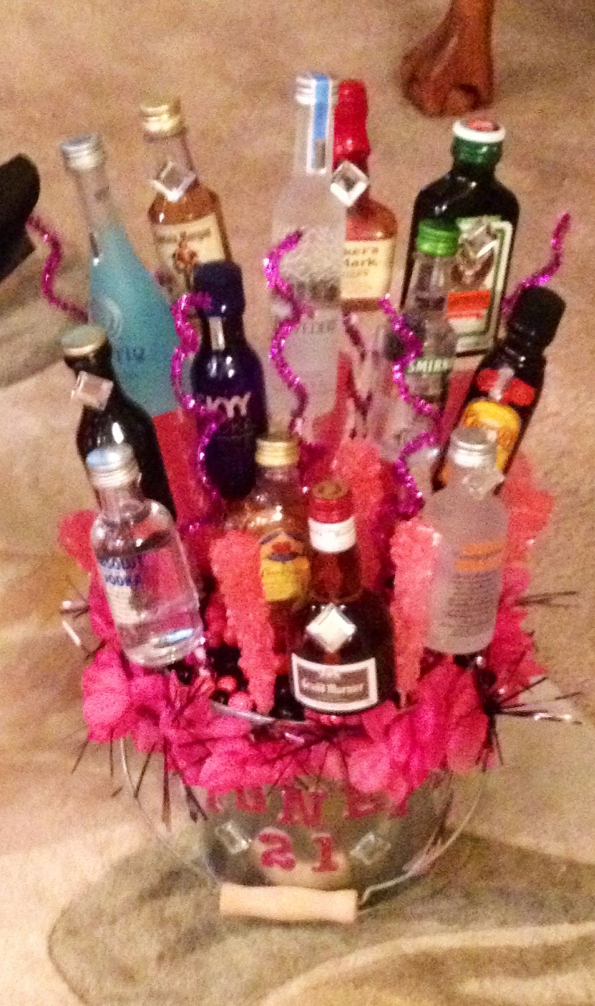 21st Birthday Gift Baskets For Her
 Made an edible alcohol basket for my dear friend for her