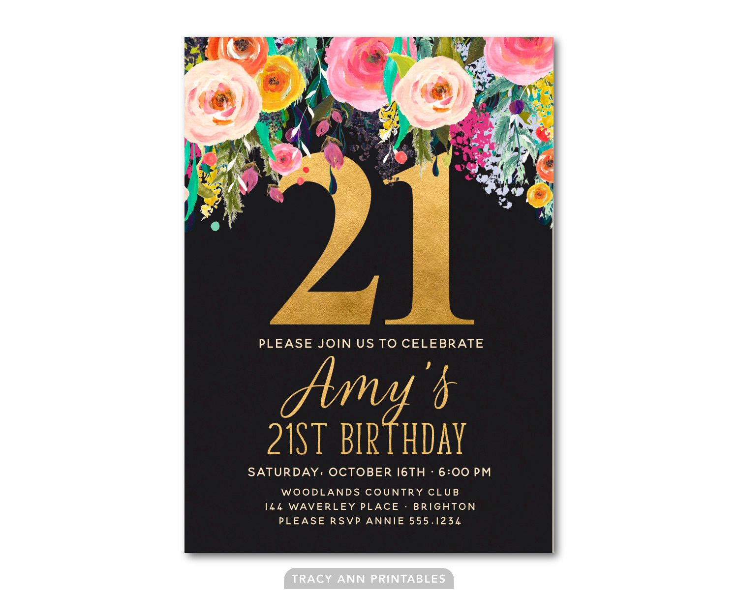 21st Birthday Invitation
 21st Birthday Invitation Floral 21st Birthday Invite 21st