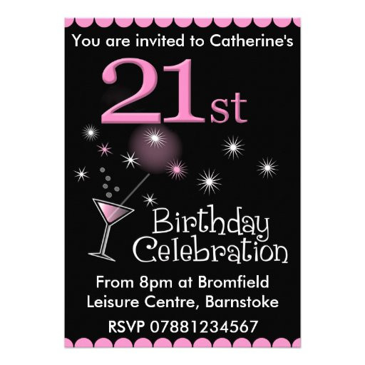 21st Birthday Invitation
 21st Birthday Party Invitation Cocktail Glass 5" X 7