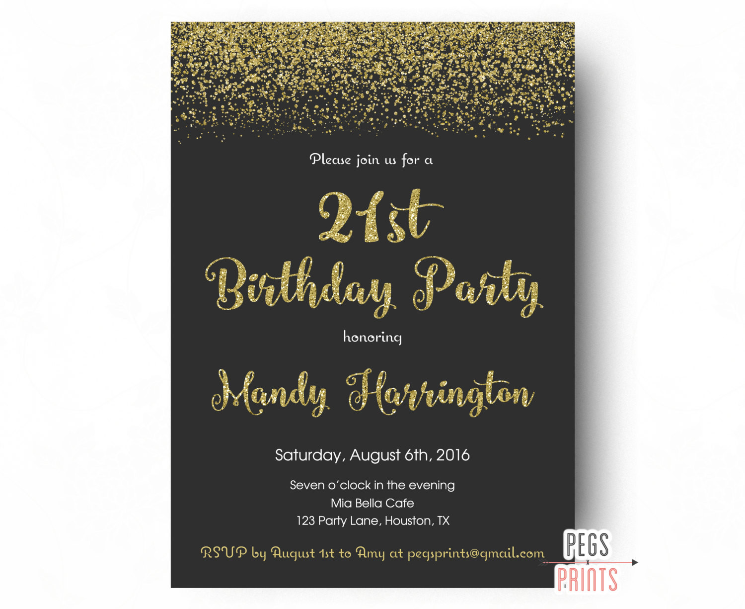 21st Birthday Invitation
 21st Birthday Invitations Gold Glitter Birthday Invitation