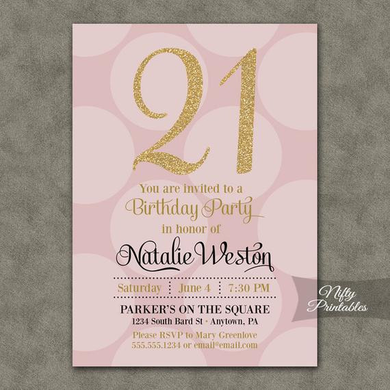 21st Birthday Invitation
 21st Birthday Invitations Pink & Gold Twenty first Birthday