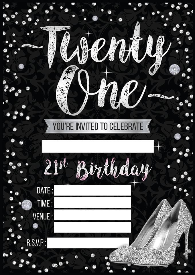 21st Birthday Invitation
 LADIES 21ST BIRTHDAY PARTY INVITATIONS WOMES INVITES BLACK