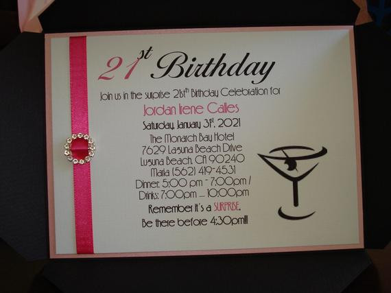 21st Birthday Invitation
 Items similar to 25 Martini Invitations 21st Birthday