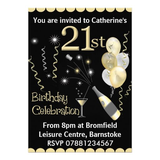 21st Birthday Invitation
 21st Birthday Party Invitations Black & Gold 5" X 7