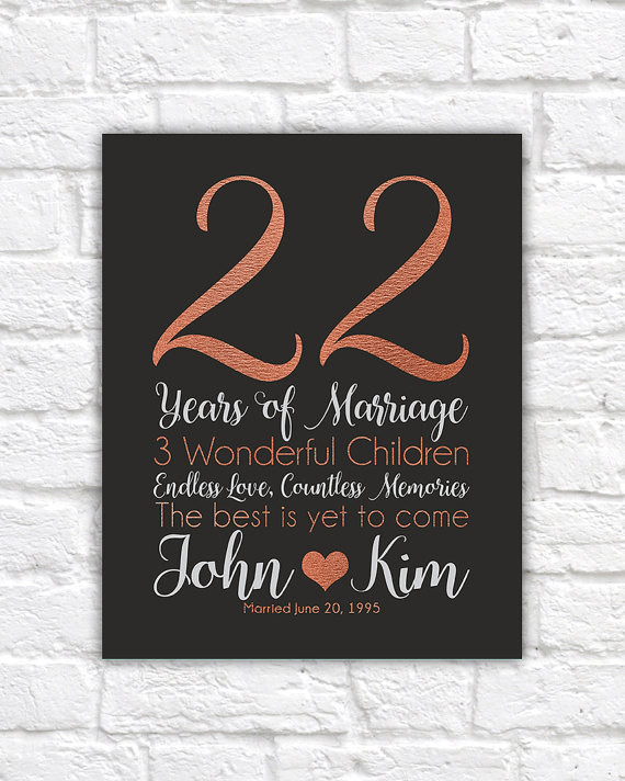 22Nd Wedding Anniversary Gift Ideas
 Personalized Anniversary Gifts 22 Years Copper Anniversary
