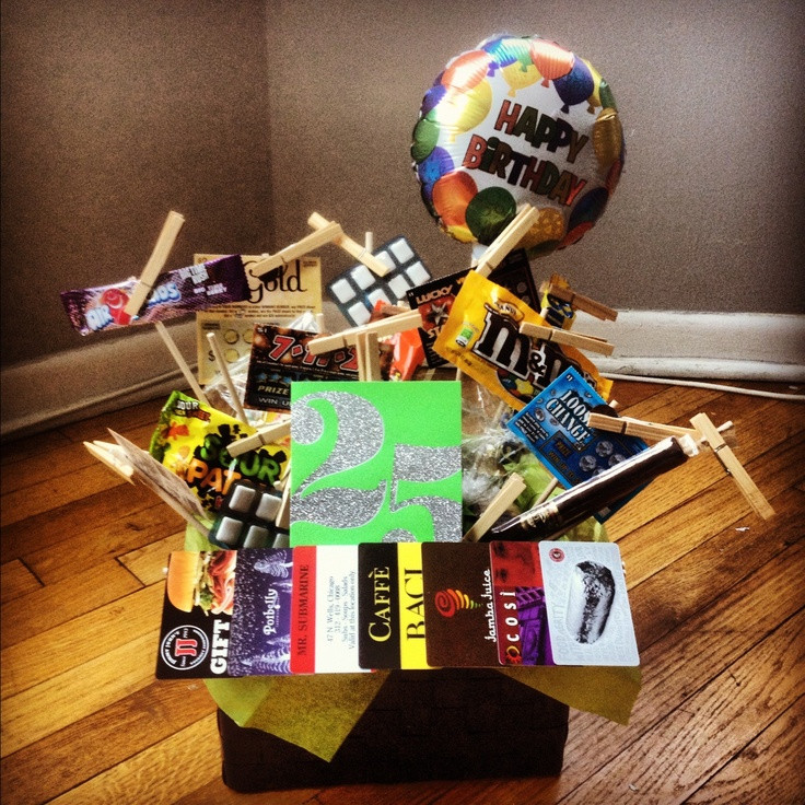 25 Birthday Gift Ideas
 "25 ts" t basket I made for Kyle s 25th birthday