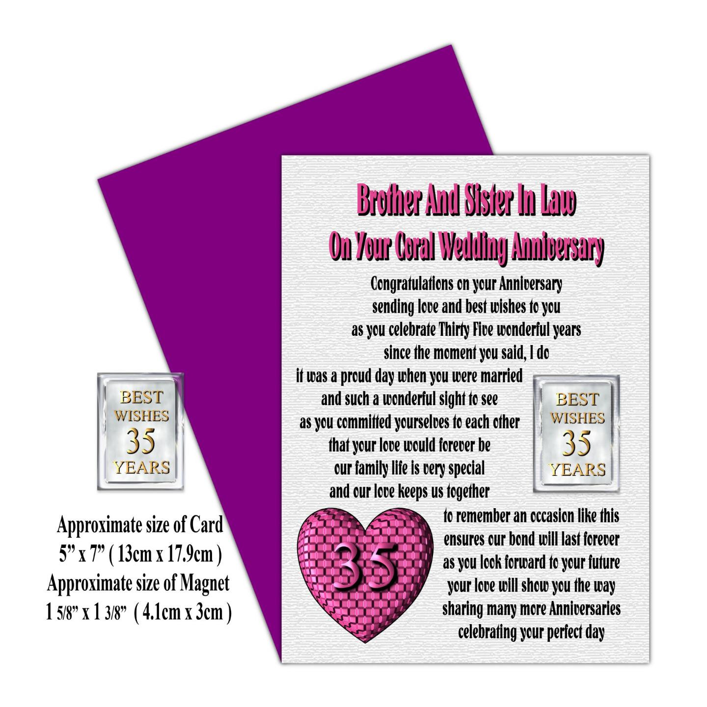 25Th Birthday Gift Ideas For Sister
 BROTHER & SISTER IN LAW 25TH TO 70TH WEDDING ANNIVERSARY