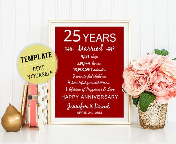 25Th Birthday Gift Ideas For Sister
 25th Anniversary Gift for her women men wife husband