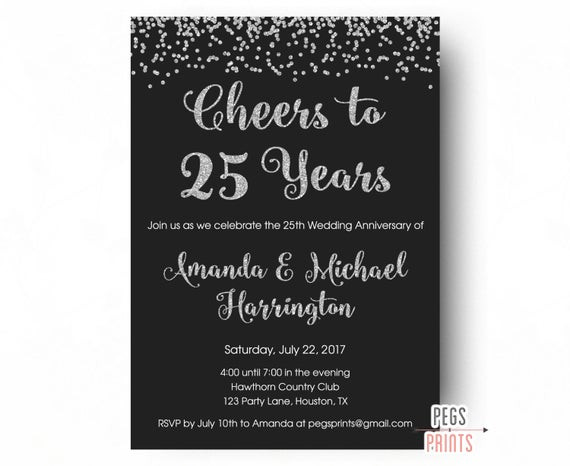25th Birthday Invitation Wording
 25th Anniversary Invitations PRINTABLE 25th Wedding