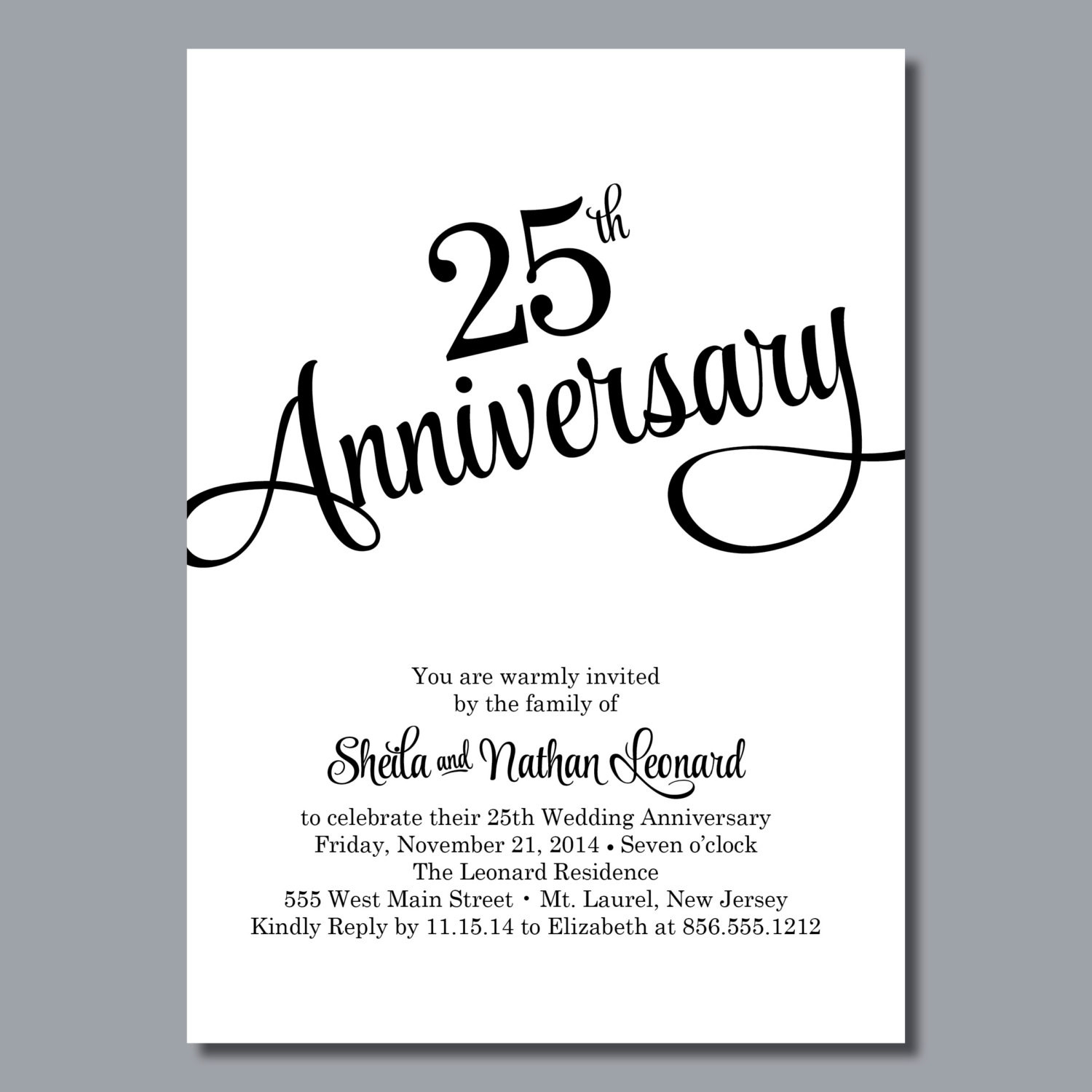 25th Birthday Invitation Wording
 25th Wedding Anniversary Invitation – DIY Printable or