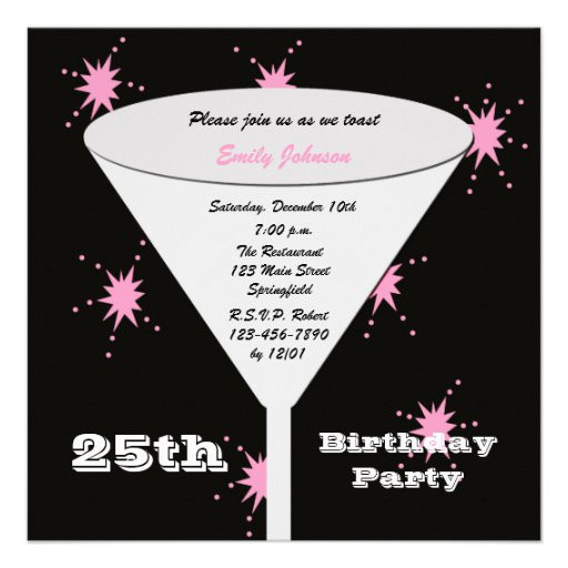 25th Birthday Invitation Wording
 25th Birthday Party Invitation Pink 25th Toast 5 25