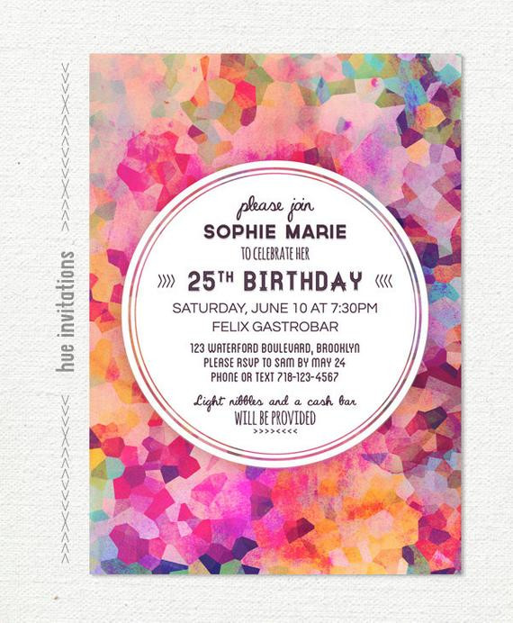 25th Birthday Invitation Wording
 geometric 25th birthday party invitation adult birthday