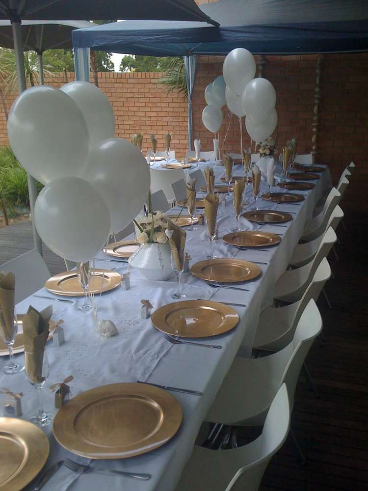25th Birthday Party Decorations
 gold and white Birthday Party Ideas 1 of 5