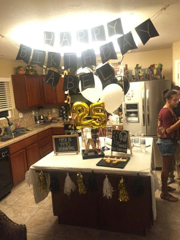 25th Birthday Party Decorations
 Male 25th birthday Music theme gold black & white
