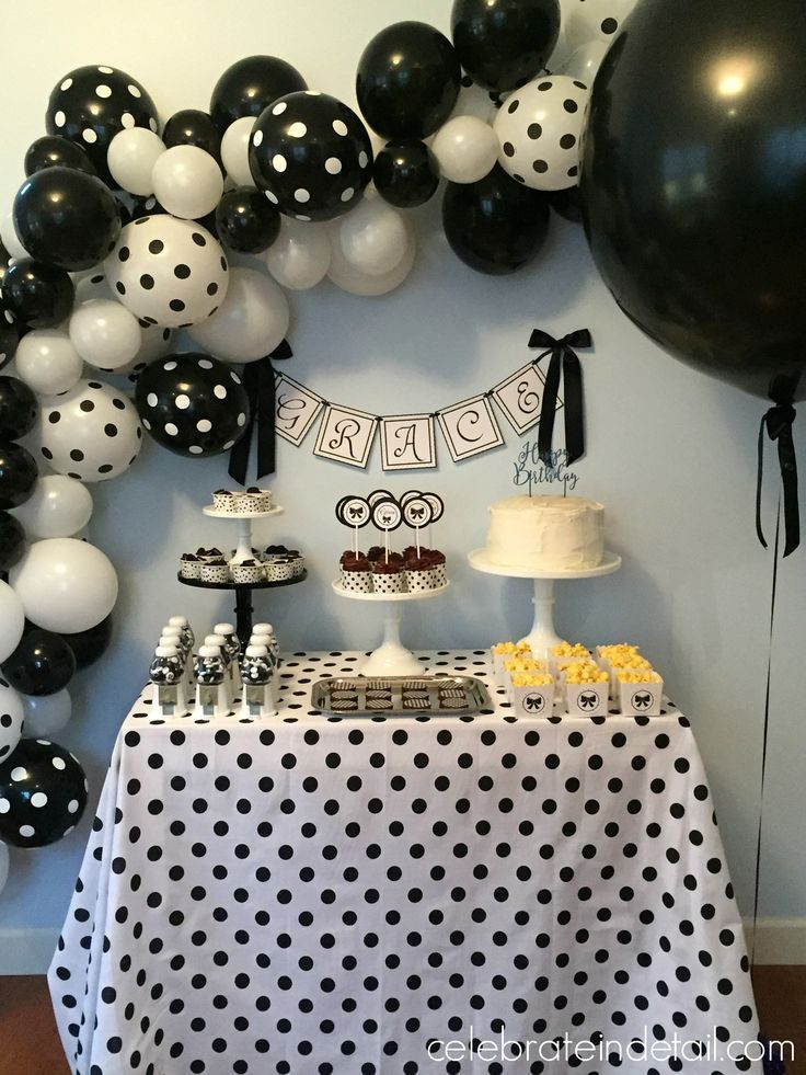 25th Birthday Party Decorations
 Simple Black and White Polka Dot 9th Birthday Party