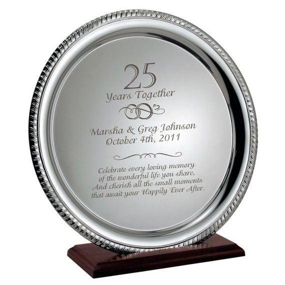 25th Wedding Anniversary Gifts For Her
 Engraved 25th Silver Wedding Anniversary Plate