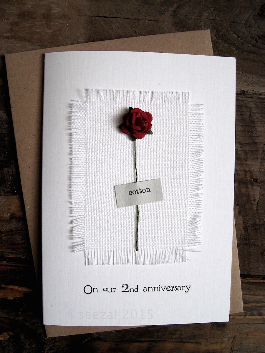 2Nd Wedding Anniversary Gift Ideas
 2nd Anniversary Keepsake COTTON Card Cotton Fabric with a
