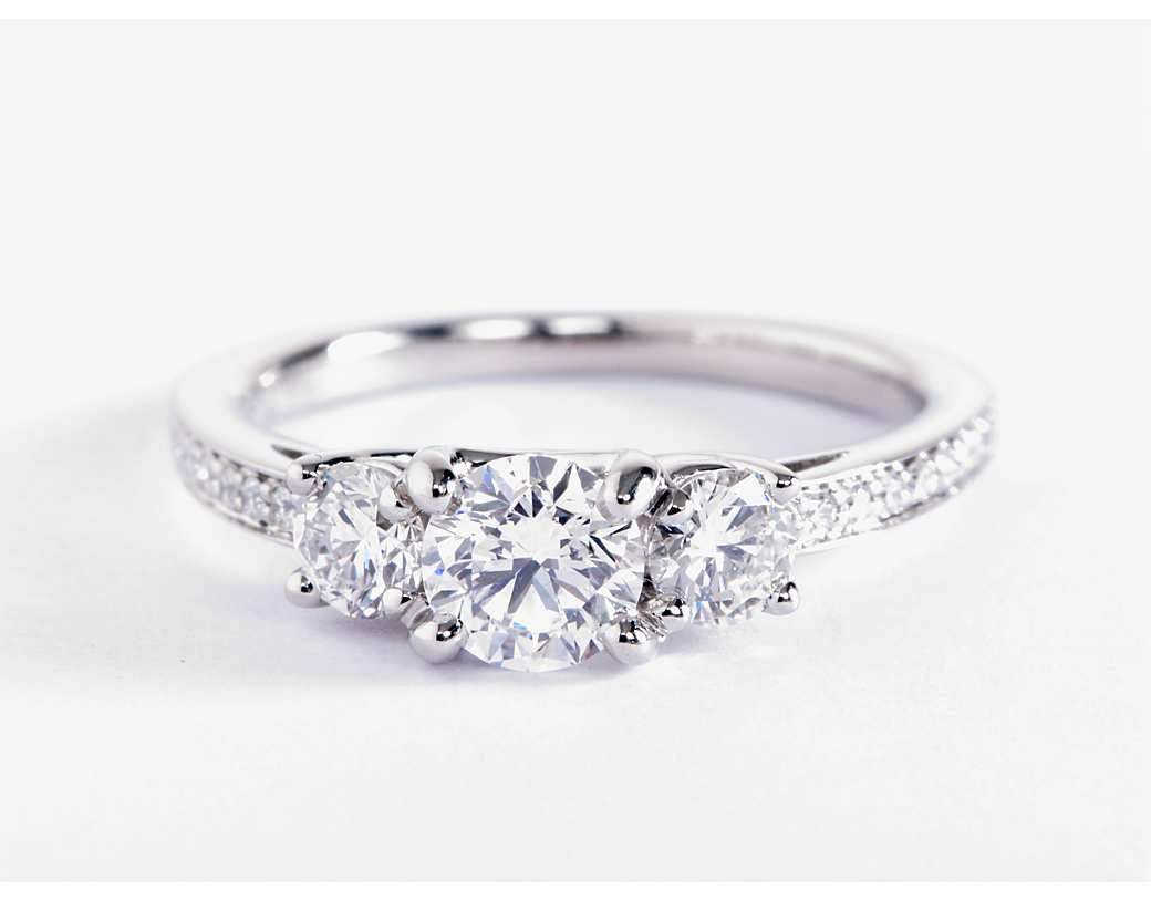 3 Diamond Engagement Ring
 Three Stone Pavé Diamond Engagement Ring in Platinum 2 3