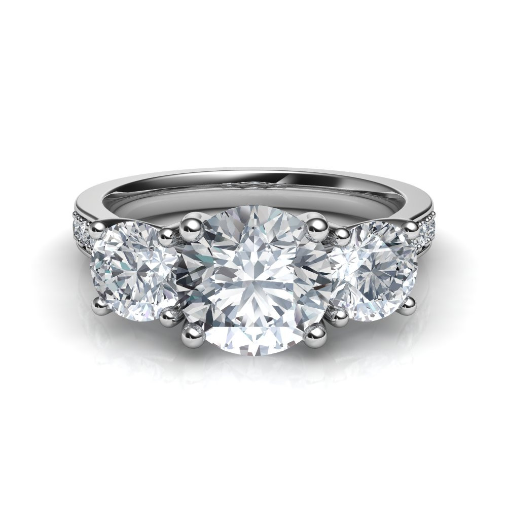 3 Diamond Engagement Ring
 Three Stone Trellis Engagement Ring with Pave Diamonds