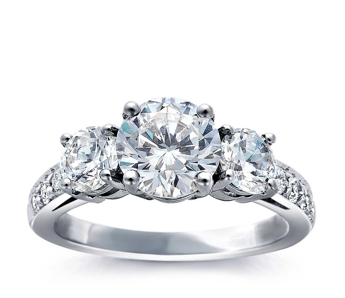 3 Diamond Engagement Ring
 Three Stone Pavé Diamond Engagement Ring in Platinum