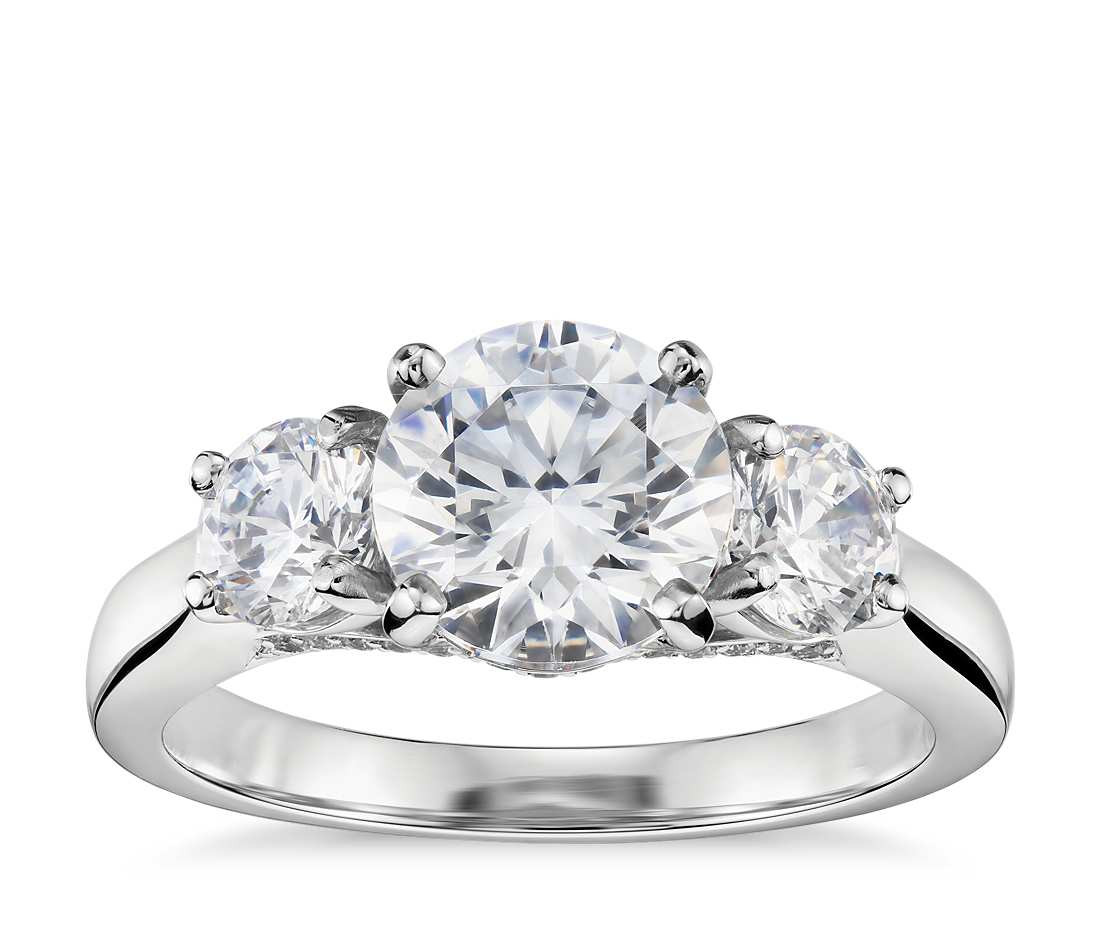 3 Diamond Engagement Ring
 Three Stone Pavé Gallery Diamond Engagement Ring in