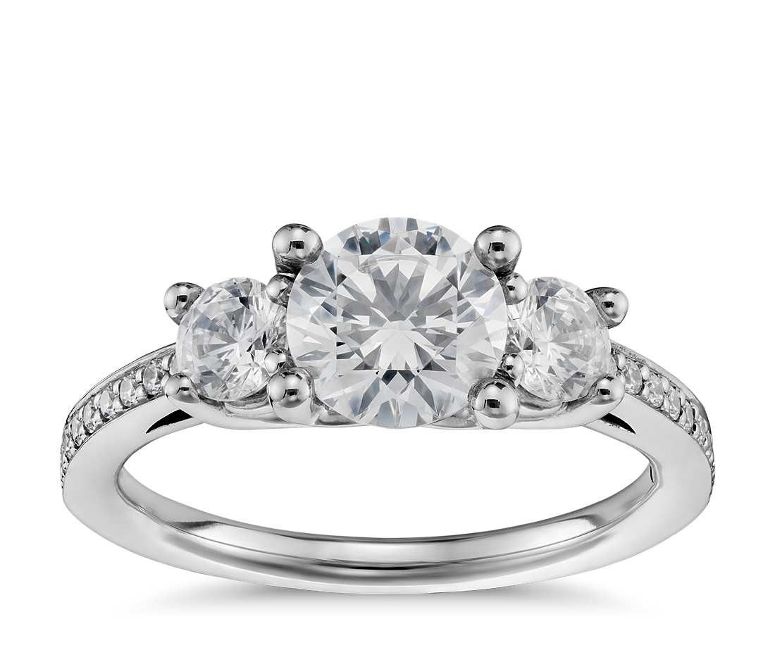 3 Diamond Engagement Ring
 Three Stone Pavé Diamond Engagement Ring in 14k White Gold