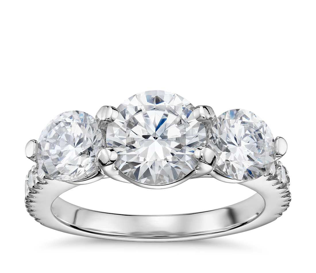 3 Diamond Engagement Ring
 Three Stone Petite Pave Trellis Diamond Engagement Ring in