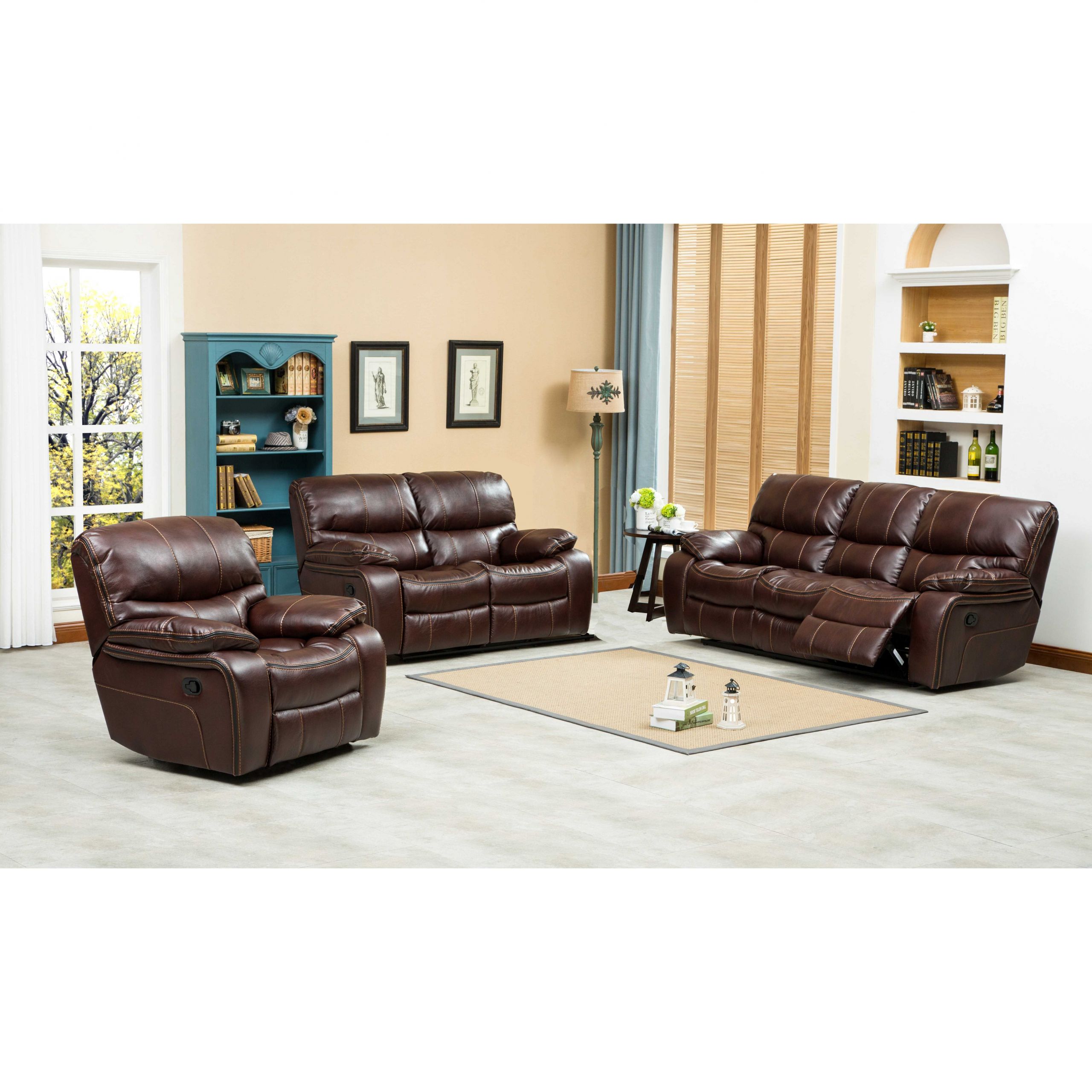3 Piece Living Room Tables
 Roundhill Furniture Ewa 3 Piece Reclining Leather Living