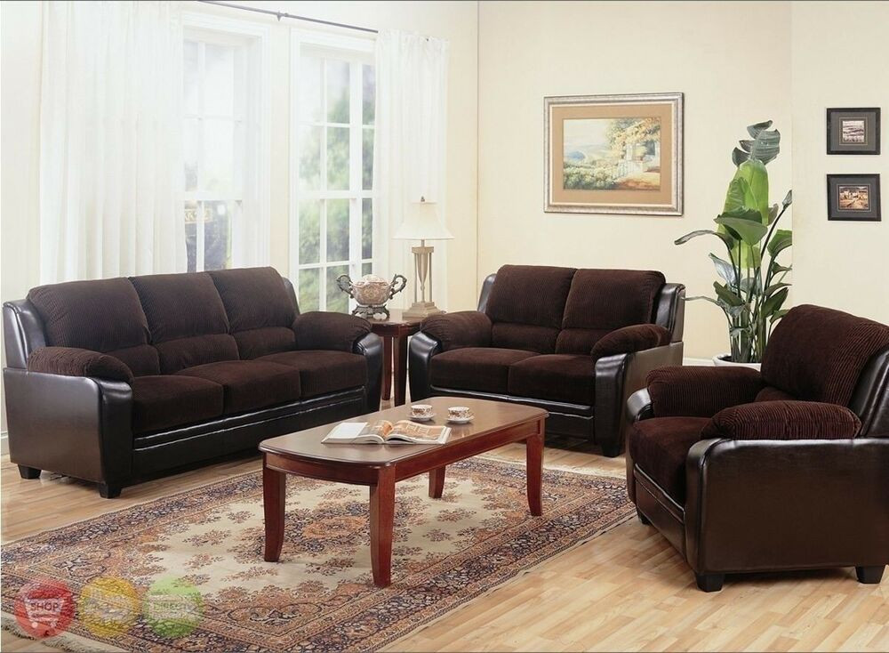 3 Piece Living Room Tables
 Monika Chocolate Sofa LoveSeat & Chair Casual 3 Piece