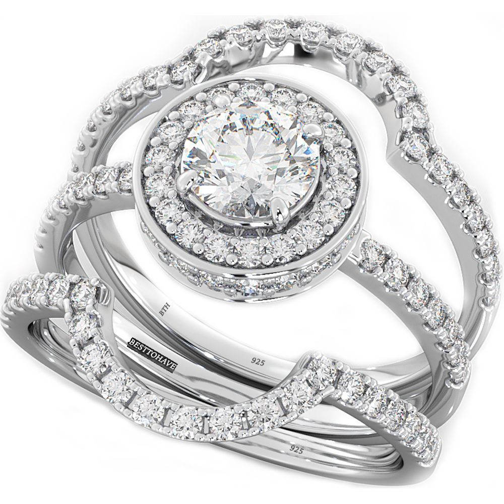 3 Piece Wedding Ring Sets
 4 9ct 925 Silver La s 3 piece Wedding Engagement Round