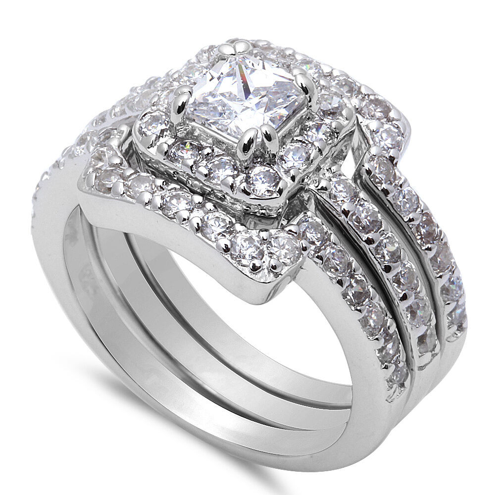 3 Piece Wedding Ring Sets
 BEAUTIFUL 3 PIECE ENGAGEMENT BRIDAL Set 925 Sterling