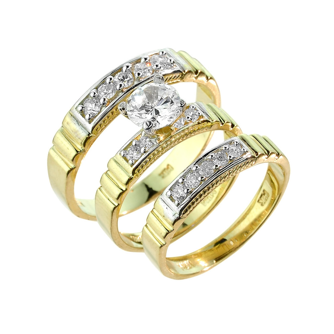 3 Piece Wedding Ring Sets
 Gold CZ Wedding Ring Set 3 Piece