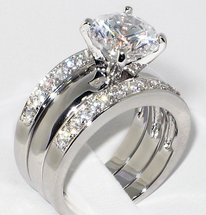 3 Piece Wedding Ring Sets
 3 37 Ct Round CZ Solitaire Bridal Engagement Wedding 3