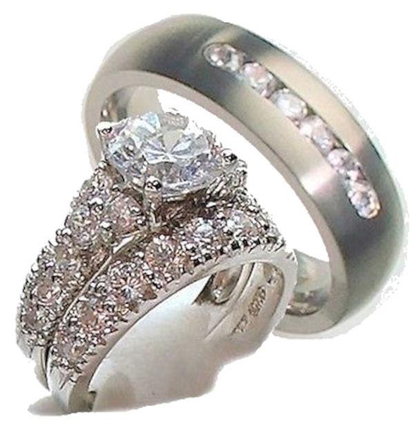 3 Piece Wedding Ring Sets
 His & Hers 3 Piece Engagement Wedding Ring Set 925