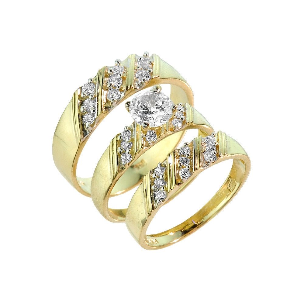 3 Piece Wedding Ring Sets
 Gold CZ 3 Piece Wedding Ring Set