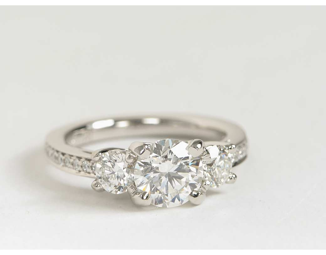 3 Stone Diamond Rings
 Three Stone Pavé Diamond Engagement Ring in Platinum 2 3