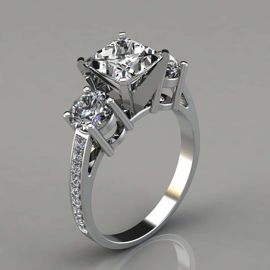 3 Stone Princess Cut Engagement Ring
 Three Stone Princess Cut Engagement Ring With Accents