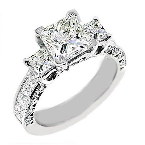 3 Stone Princess Cut Engagement Ring
 3 Stone Princess Cut Engagement Diamond Ring VVS2 H