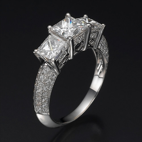 3 Stone Princess Cut Engagement Ring
 3 STONE DIAMOND ENGAGEMENT RING 1 60 CT REAL PRINCESS CUT