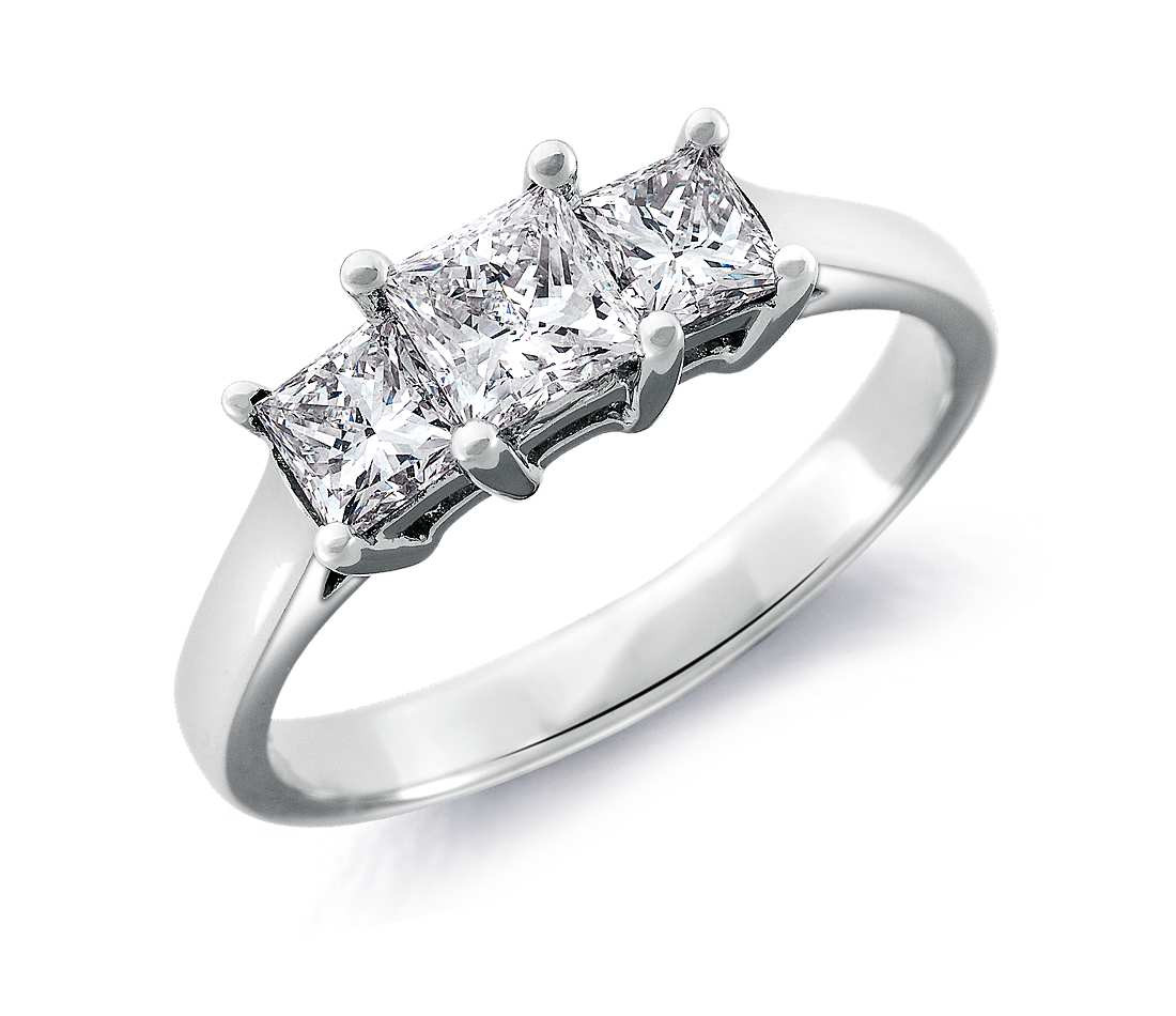 3 Stone Princess Cut Engagement Ring
 Three Stone Princess Cut Diamond Ring in 18k White Gold 1