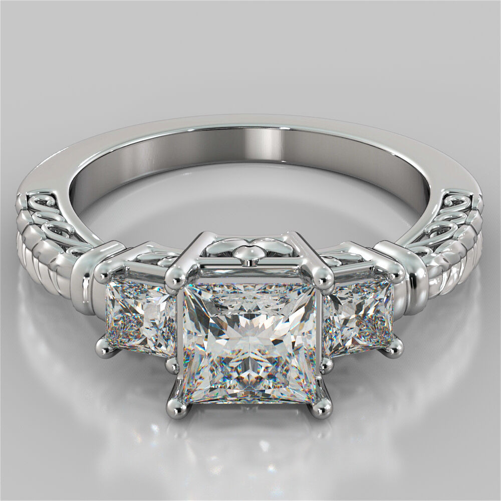 3 Stone Princess Cut Engagement Ring
 1 75Ct Princess Cut 3 Stone Designer Engagement Ring in