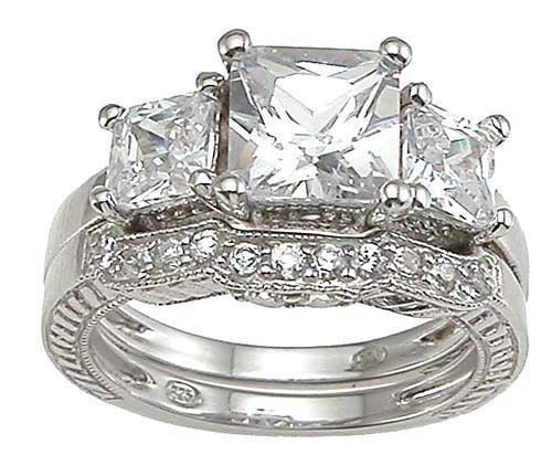 3 Stone Princess Cut Engagement Ring
 4 CARAT 925 STERLING SILVER PRINCESS CUT 3 STONE WEDDING