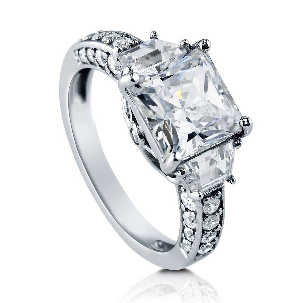 3 Stone Princess Cut Engagement Ring
 BERRICLE Sterling Silver Princess Cut CZ 3 Stone