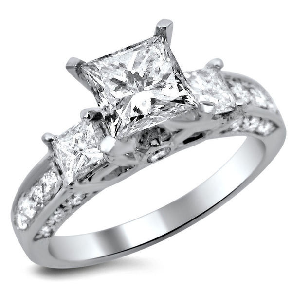 3 Stone Princess Cut Engagement Ring
 Shop 14k White Gold 1 1 2ct TDW 3 stone Princess Cut