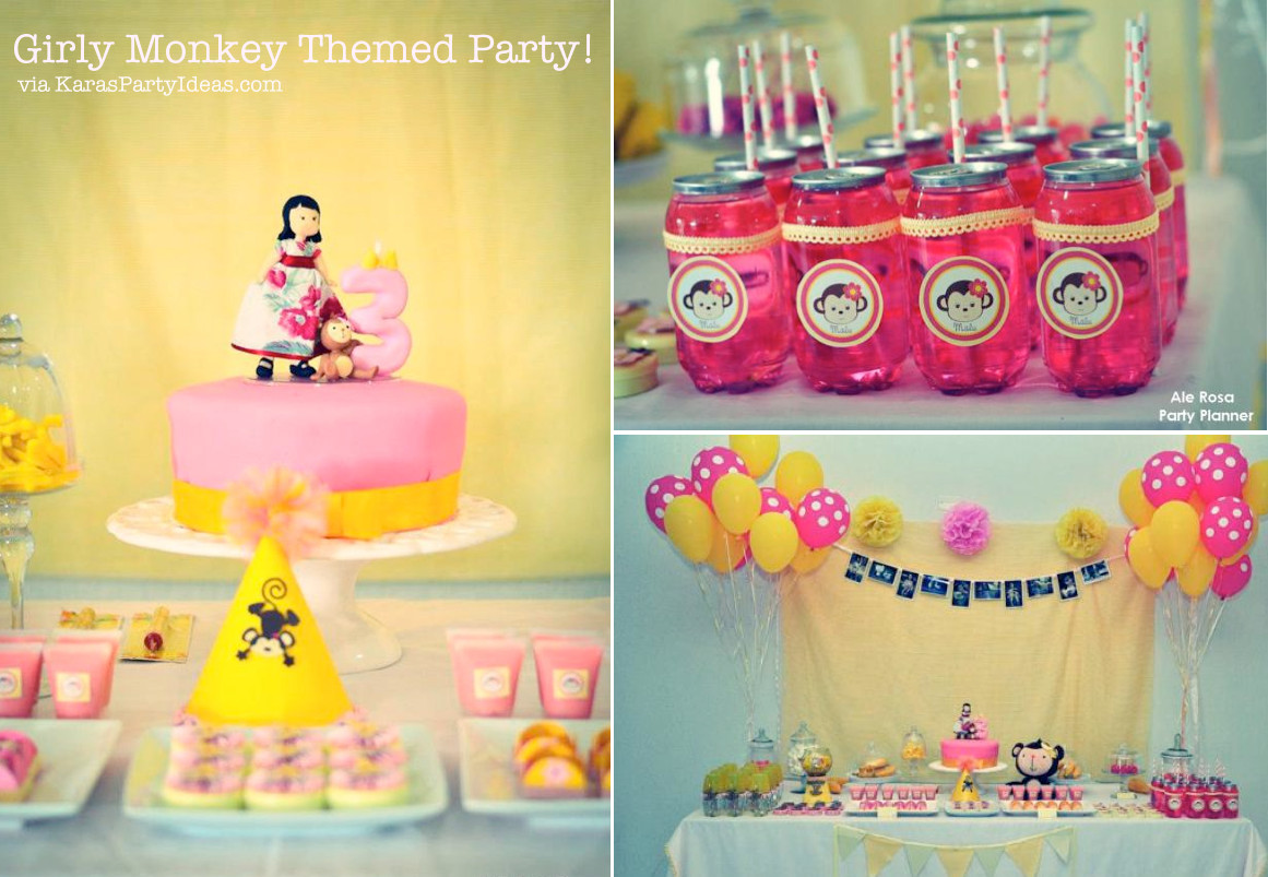 3Rd Birthday Party Ideas For Girl
 Kara s Party Ideas Girly Monkey Pink Yellow Banana 3rd