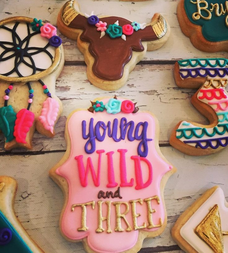 3Rd Birthday Party Ideas For Girl
 Young wild and THREE boho chic cookies by Hayleycakes